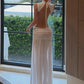 Sexy See Through Long Dress Woman Stand Collar Lace-Up Backless Robe Prom Party High Waist Ruched Elegant Vestidos
