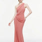 Mesh Tassel Maxi Dress Women Slanted Shoulder Folds Solid Elegant Birthday Party Vacation Summer Fashion Vestidos