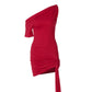 Asymmetrical One Shoulder Ruched Draped Mini Dress Red Sexy Dresses for Birthday Woman Party Club Outfits