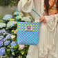 Colorful Checkered Woven Bucket Bag, Bohemian Handmade Tote Bag, Casual Summer Beach Bag for Women
