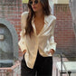 Satin Silk Waist Ruched Fitted Shirt Women Long Sleeve Lapel Collar Button Up Slim Bodycon Blouse Casual Streetwear
