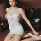 Patchwork Lace Camisole Single Row Buckle Low-Neck See Through Sexy Hottie Street Midnight Fashion Skinny Classic Tops