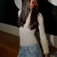 Hottie Fluffy Patchwork Knit Bodysuit Women Fashion Turtleneck Full Sleeve Autumn Trend Street Party Activity Outfits
