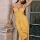 Ruffled Draped Ruched Sexy Maxi Dress For Women Yellow Spaghetti Strap Sleeveless Backless Club Party Sexy Long Dress