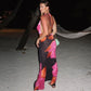 Floral Printed Halter Backless Maxi Dress Summer Vacation Outfits Elegant Evening Party Dresses Woman