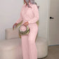 Rhinestone Decoration 2-Piece Set Women Single-Breasted Lapel Full Sleeve Shirt+Elastic Waist Pant Leisure Suits