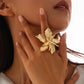 Unique Exaggerated Large Petal Flower Rings for Women Vintage Geometric Adjustable Finger Ring Grunge Jewelry Steampunk