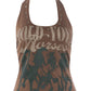 Hottie Letter Print Tank Top Women Autumn Trend Backless Haler Low-Neck Metal Hollow Patchwork Fashion Street Vest