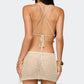 Women Y2K Crochet Mini Skirt Outfit Backless Asymmetric Hem Halter Top and Bodycon Skirt Festival Matching Set