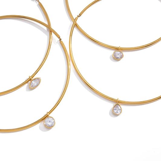Geometric Zircon Pendant Torques Necklace For Women 18K Gold PVD Plated Stainless Steel Necklace Fashion Jewelry Gift