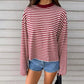 Round Neck Print Striped Pullover Women T-shirt Long Sleeve Casual Y2k T-shirt Femme Autumn Loose Elegant Streetwear