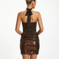 Halter Neck Sequins Mini Dress Woman for Birthday Pictures Sexy Party Dresses Club Wear