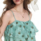 Polka Dot Ruffle Camisole, Beaded Drawstring Chiffon Cami Top, Mint Green Y2K Summer Sleeveless Blouse