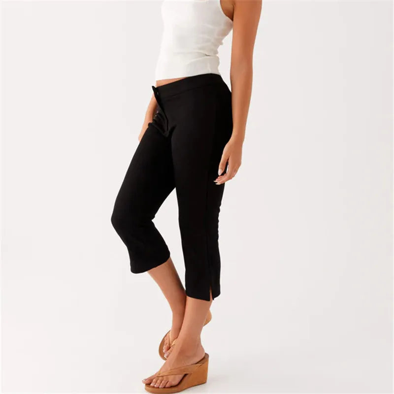 Women's Spring Summer Capri Pants Casual Low Waist Solid Color/Dot Print Slim Fit Cropped Trousers Fashion Streetwear