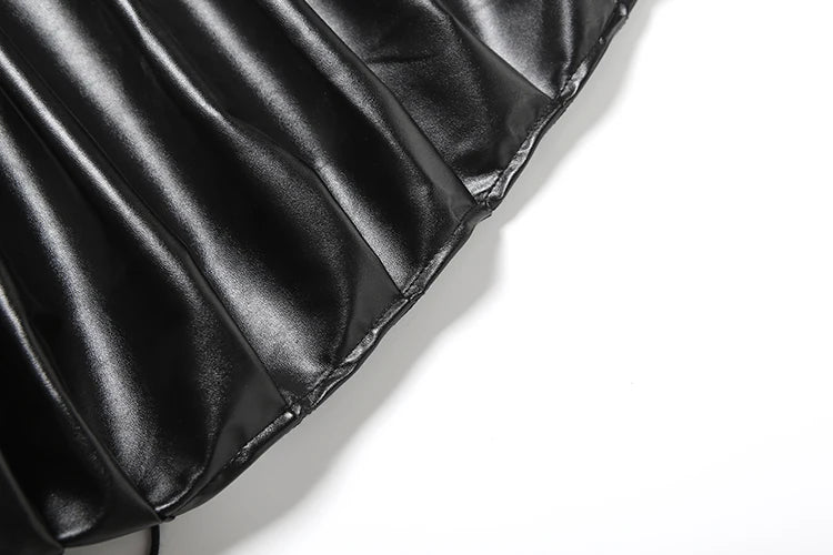 Folds PU Tank Tops Women Y2K Faux Leather Sleeveless Bandage Backless Halter Hip Hop Style Hottie Sexy Midnight Tops