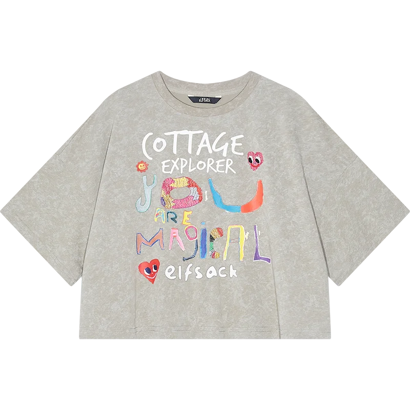 2025 Summer New Arrivals Pink Graffiti Printed Casual Short Sleeve T-Shirt For Women