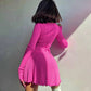 Long Sleeve Black Dress Ribbed Knitted Frilly A Line Short Dresses for Women Casual Fall Winter Outfits