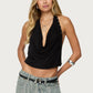 Solid Women's Elegant Cowl Neck Halter Crop Top Backless Tie Up Studded Sleeveless Sexy Y2K Blouse for Party Clubwear