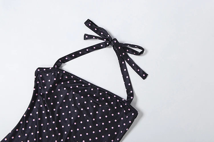 Polka Dot Print Backless Rompers Woman Summer Sexy Bandage Halter Sleeveless Skinny Peach Hip Streetwear Playsuits
