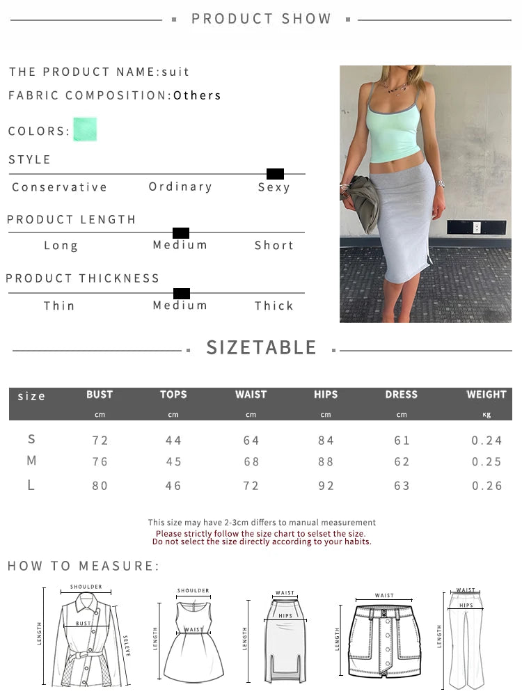Simple 2 Piece Set Women Fashion Low-Neck Line Patchwork Camisole+Skinny Skirts Sexy Party Street Chic Trend Clubwear