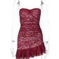 Lace Off-shoulder Backless Sexy Mini Dress For Women Fashion Strapless Sleeveless Ruffled Bodycon Club Dress Elegant