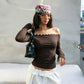Button Off Shoulder Long Sleeve Tops Fall 2026 Fashion Solid Color Fitted T Shirts Woman Clothing