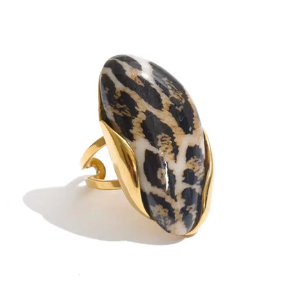 New Design Brown Green Beige Resin Geometric Adjustable Ring Golden PVD Stainless Steel Rust Proof Finger Jewelry Gift