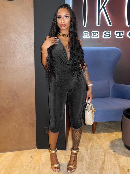 Sexy Swing Collar Playsuits Women Velvet Bandage Halter Backless Backless Tight Streetwear Stretch Workout Romper