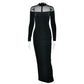 Mesh Velvet Patchwork Black Long Sleeve Maxi Dresses Elegant Woman for Party Evening Dress Autumn Winter