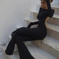 Sexy Women Jumpsuit Backless Flare Spring Trend o-Neck Elegant Skinny Full Sleeve Basic Solid Street Fitness Overalls