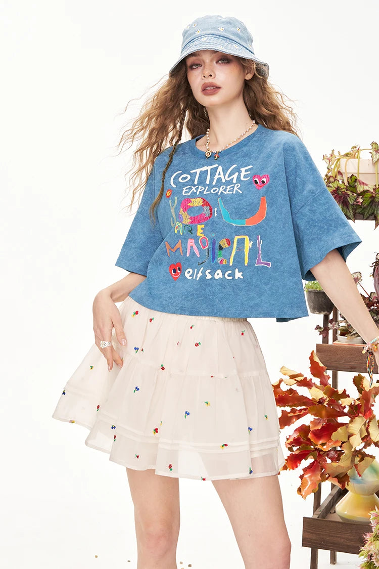 2025 Summer New Arrivals Pink Graffiti Printed Casual Short Sleeve T-Shirt For Women