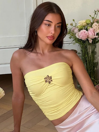 Hardwear Detail Ruched Tube Top Street Fashion Y2k Tanks Sexy Backless Crop Tops for Woman Summer Clothes