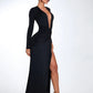 Deep V Neck Long Sleeve Sexy Maxi Dress For Women Autumn Winter New Black Thigh High Split Sexy Club Party Long Dress