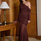 Oblique Shoulder Long Sleeve Sexy Maxi Dress For Women Fashion Mesh Backless Bodycon Ruched Club Evening Long Dress