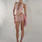 Sexy 2-Piece Set Women Halter Patchwork Fishbone Irregular Hem Deep v-Neck Vest+Folds Mesh Tassel (Long) Skirt Suit