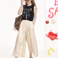 Elastic Waist Pleated Side Pocket Wide Leg Cropped Pants for Women