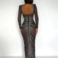 Glitter Mesh See Through Party Maxi Dress For Women Fashion Full Sleeve Bodycon Sexy Club Long Evening Dress Vestido