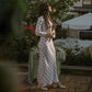French Style Satin Floral Dress Flare Sleeve Long Dresses for Women Elegant Ladies White Winter Outfits