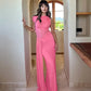 Elegant Pink Dresses for Wedding Guest Mesh Sheer Patchwork One Shoulder Draped Long Maxi Dress Woman