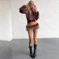Womens Matching Sets Fluffy Faux Fur Trim Long Sleeve Top and Low-rise Mini Skirt Sets Woman 2 Piece Outfit