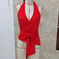 Womens V Neck Halter Top Solid Color Tie Wrap Sleeveless Backless Slim Blouse Sexy Summer Casual Tank Top for Club Party