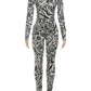 Fitness Jumpsuit Women Sexy Zip Leopard Print Full Sleeve Streetwear Activity Workout Casual Tight Stretch Overalls