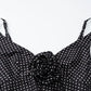 Polka Dot Print Black Elegant Dress 3d Flower-applique Deep V Neck Backless Long Split Dresses for Summer