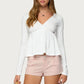 Women Lace Trim Babydoll Tops Long Sleeve V Neck Slim Aesthetic Shirts Girls Cute Peplum Shirt Y2k Fall Coquette Blouses