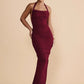 Halter Diagonal Collar Backless Sexy Maxi Dress Women Elegant Off-shoulder Sleeveless Bodycon Club Party Long Dress