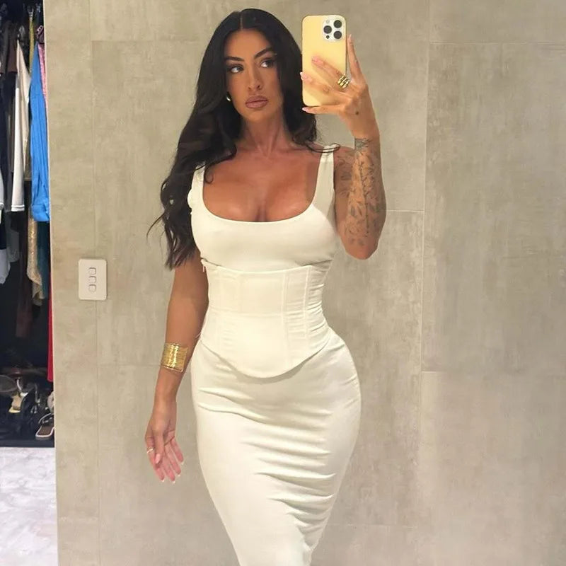 Corset Waist Sleeveless Backless Long Dresses White Red Elegant Sexy Party Dress 2026 Summer Clothes for Woman