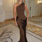 One Shoulder Backless Sexy Maxi Dress Women Gown Elegant Patchwork Skew Collar Sleeveless Bodycon Club Party Long Dress