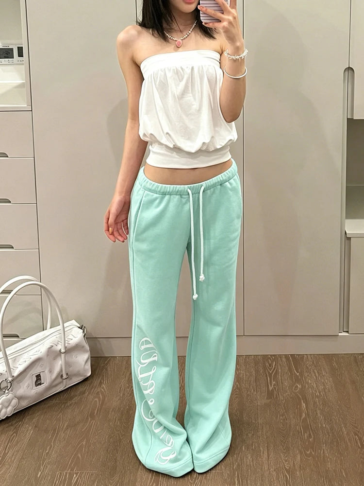 Leisure 2-Piece Set Women Sexy Solid Simple Tank Tops+Letter Print Drawstring Pant Summer Street Daily Hottie Suit
