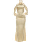 Elegant Backless Dress Women Fashion Simple Cross Turtleneck Sleeveless Ruched Sexy Trend Evening Party Club Bodycon