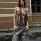 Leopard Sequins Women Vest Y2K Backless Halter V-Neck Lace-Up Sleeveless Street Skinny Wild Summer Trend Tank Tops